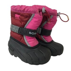 Sorel Flurry Boots Children’s Kids Size 9 Pink Black Waterproof Insulated
